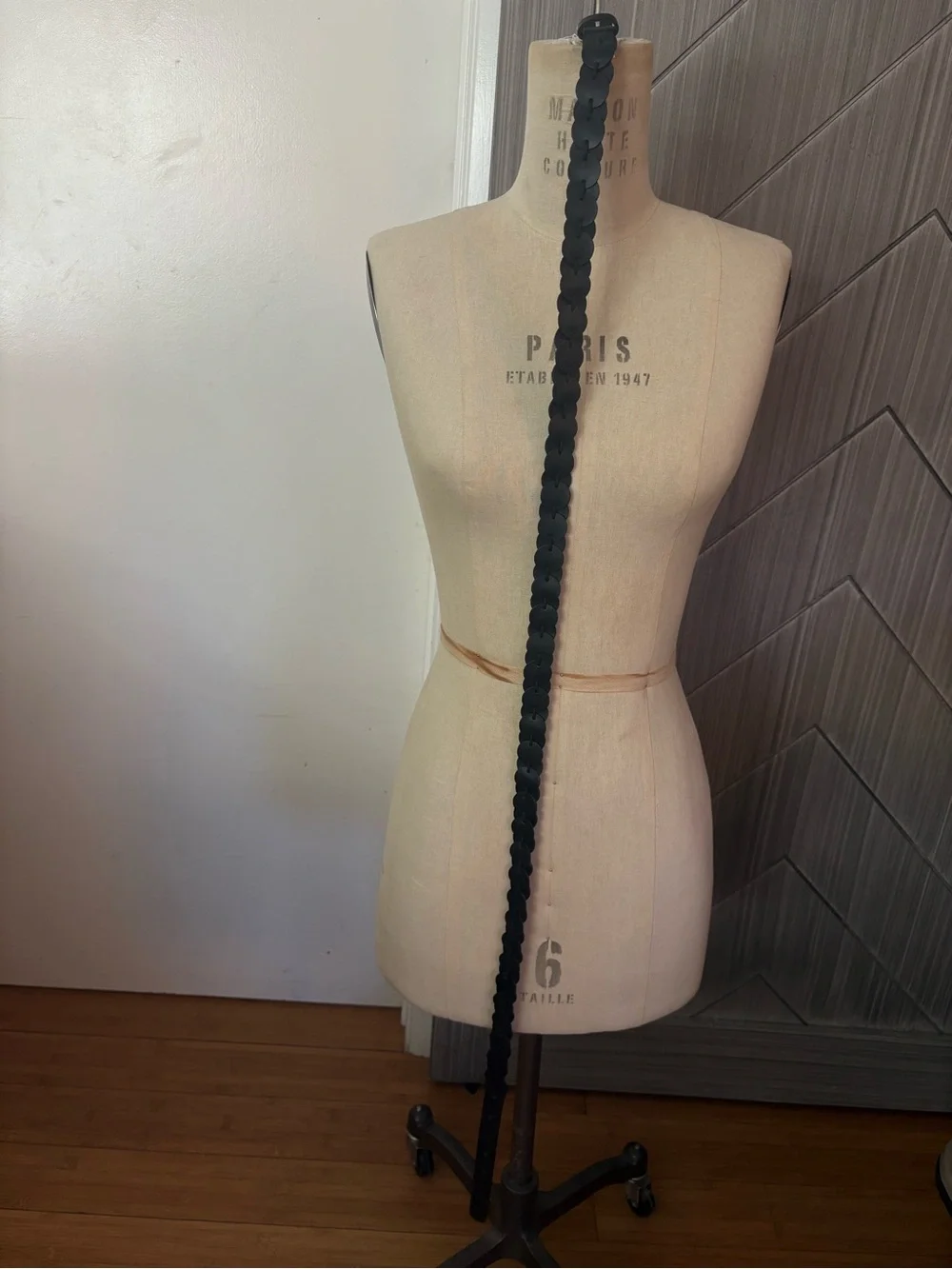 Scalloped Circle Leather Waist Belt Black Women Size XL
